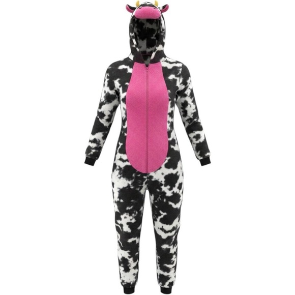 Way To Celebrate Tops - Way to Celebrate Union Suit Unisex XL Black Pink Cow Print One Piece Halloween
